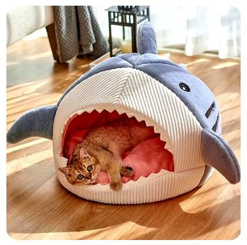 Warm Shark Pet Cave Bed - Cozy Cat & Puppy Nest Cushion