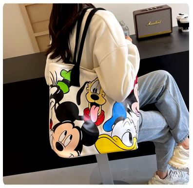 Disney Mickey Mouse Large Capacity Canvas Shoulder Bag - Women's Casual Tote & Versatile Student Handbag