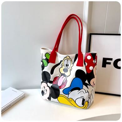 Disney Mickey Mouse Large Capacity Canvas Shoulder Bag - Women's Casual Tote & Versatile Student Handbag
