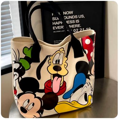 Disney Mickey Mouse Large Capacity Canvas Shoulder Bag - Women's Casual Tote & Versatile Student Handbag