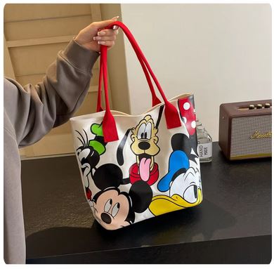 Disney Mickey Mouse Large Capacity Canvas Shoulder Bag - Women's Casual Tote & Versatile Student Handbag