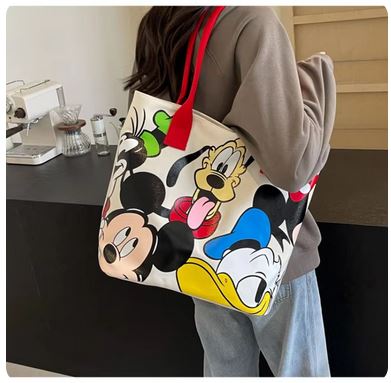Disney Mickey Mouse Large Capacity Canvas Shoulder Bag - Women's Casual Tote & Versatile Student Handbag