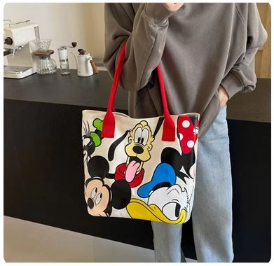 Disney Mickey Mouse Large Capacity Canvas Shoulder Bag - Women's Casual Tote & Versatile Student Handbag