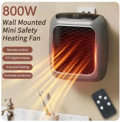 800W Wall-Mounted Mini Heater with Remote Control - PTC Ceramic Electric Heater for Home & Bathroom