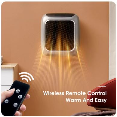800W Wall-Mounted Mini Heater with Remote Control - PTC Ceramic Electric Heater for Home & Bathroom