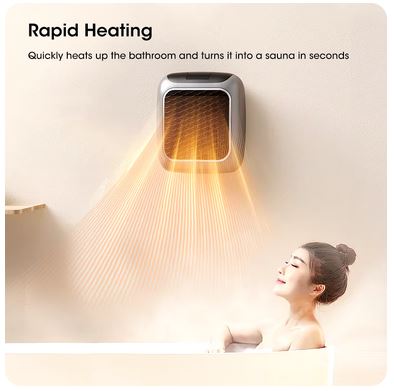 800W Wall-Mounted Mini Heater with Remote Control - PTC Ceramic Electric Heater for Home & Bathroom