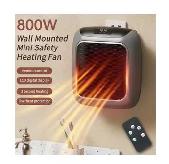 800W Wall-Mounted Mini Heater with Remote Control - PTC Ceramic Electric Heater for Home & Bathroom