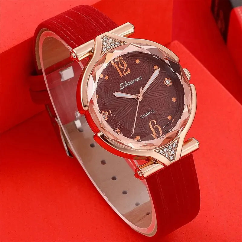 Elegant Women's Leather Wristwatch Set