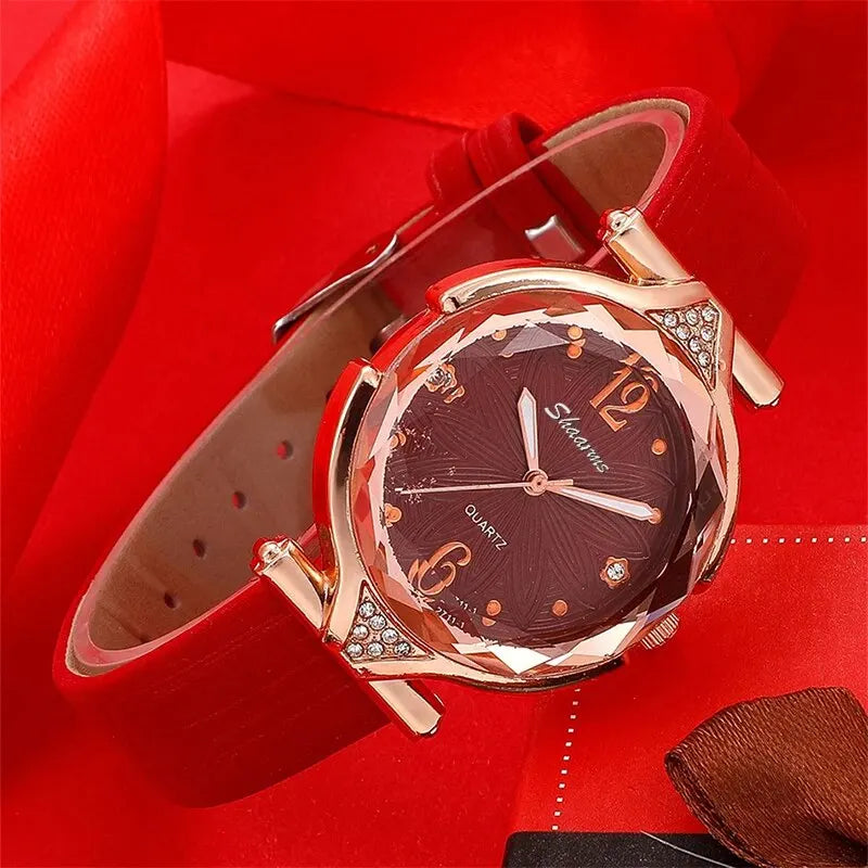 Elegant Women's Leather Wristwatch Set