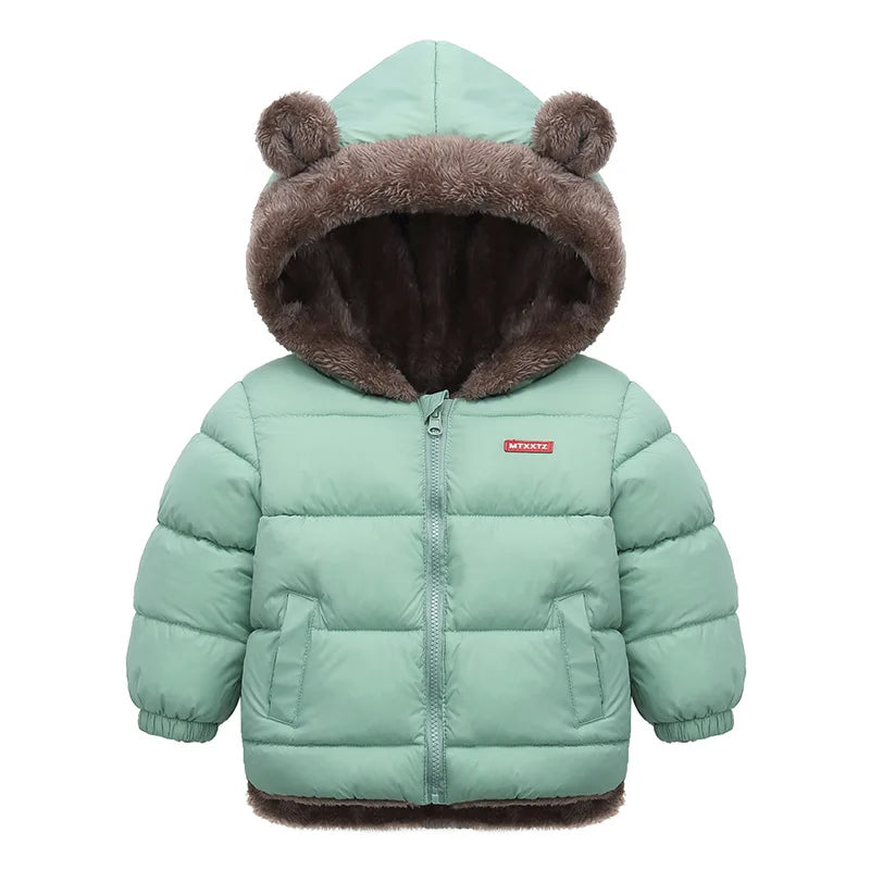 Warm Hooded Cotton Jacket for Baby Boys & Girls – Thick Fleece Winter Coat