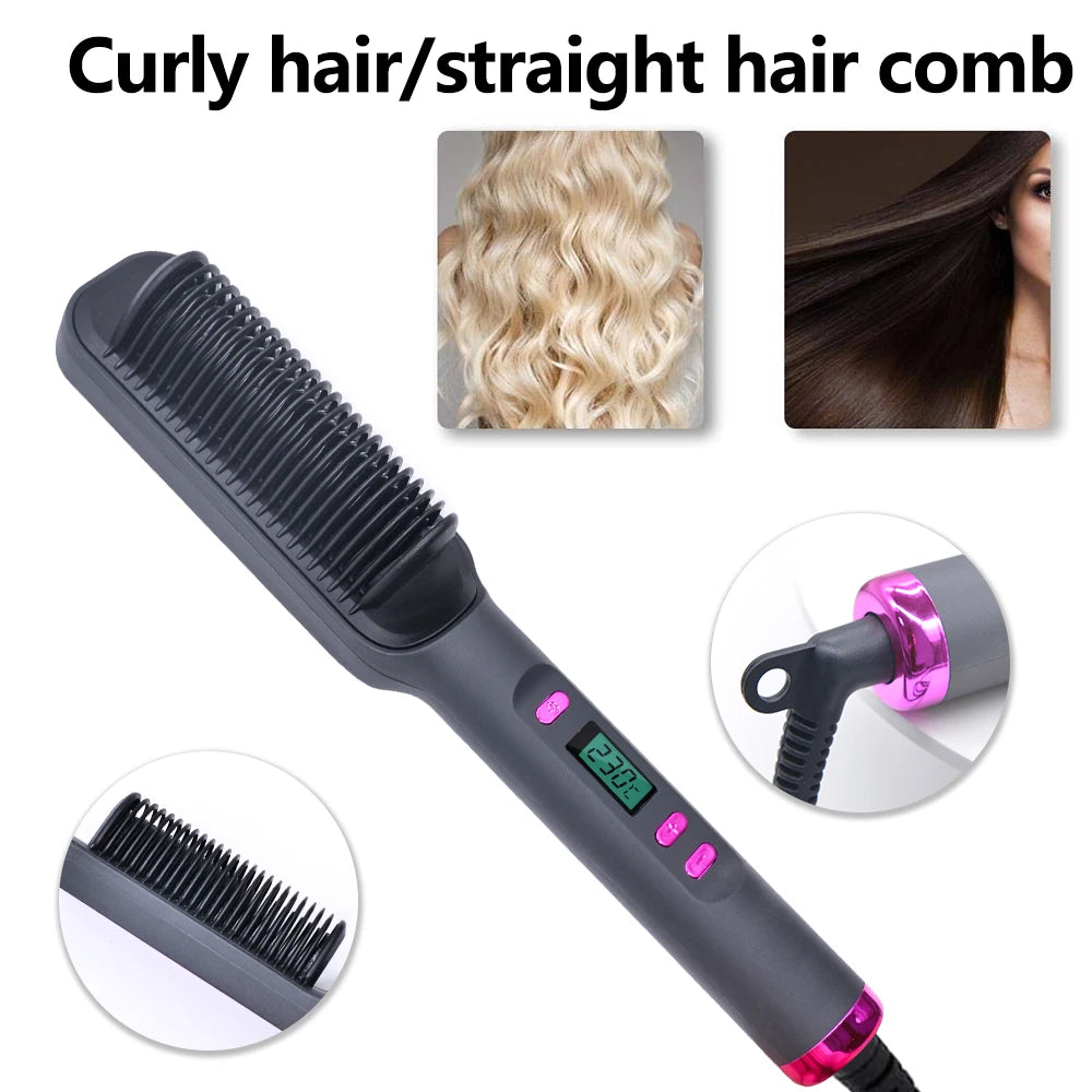 Electric Hot Comb Hair Straightener Brush - Multifunctional Anti-Scald Styling Tool