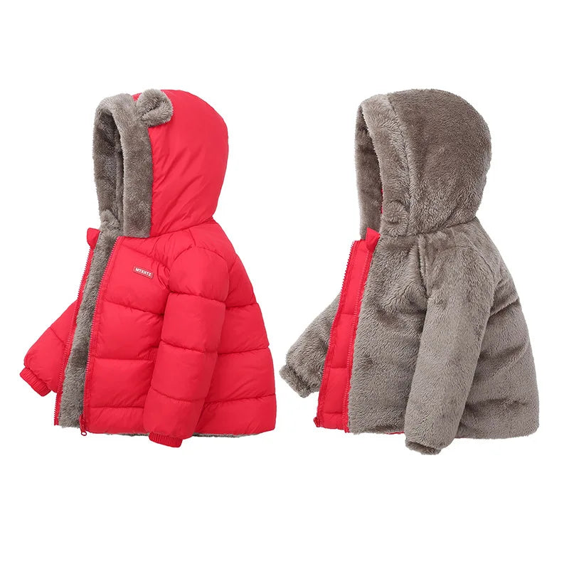 Warm Hooded Cotton Jacket for Baby Boys & Girls – Thick Fleece Winter Coat