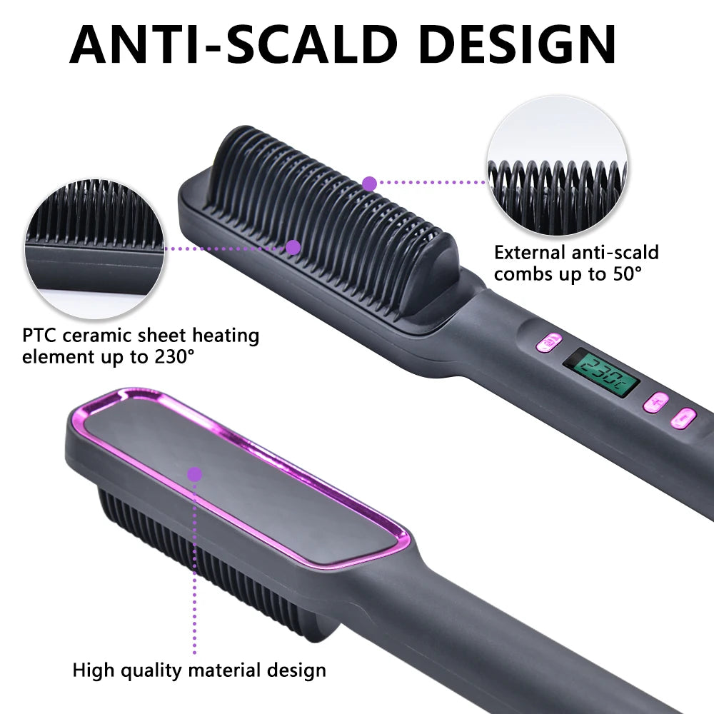 Electric Hot Comb Hair Straightener Brush - Multifunctional Anti-Scald Styling Tool