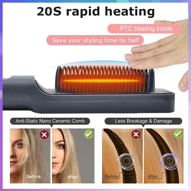 Electric Hot Comb Hair Straightener Brush - Multifunctional Anti-Scald Styling Tool