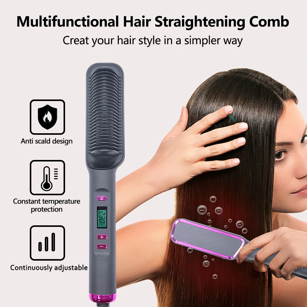 Electric Hot Comb Hair Straightener Brush - Multifunctional Anti-Scald Styling Tool