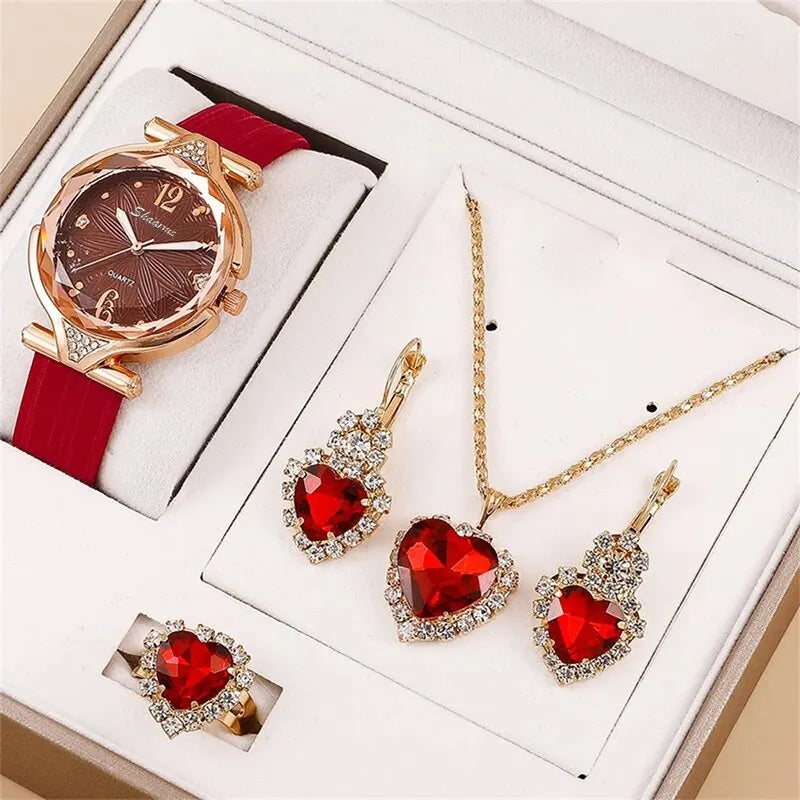 Elegant Women's Leather Wristwatch Set