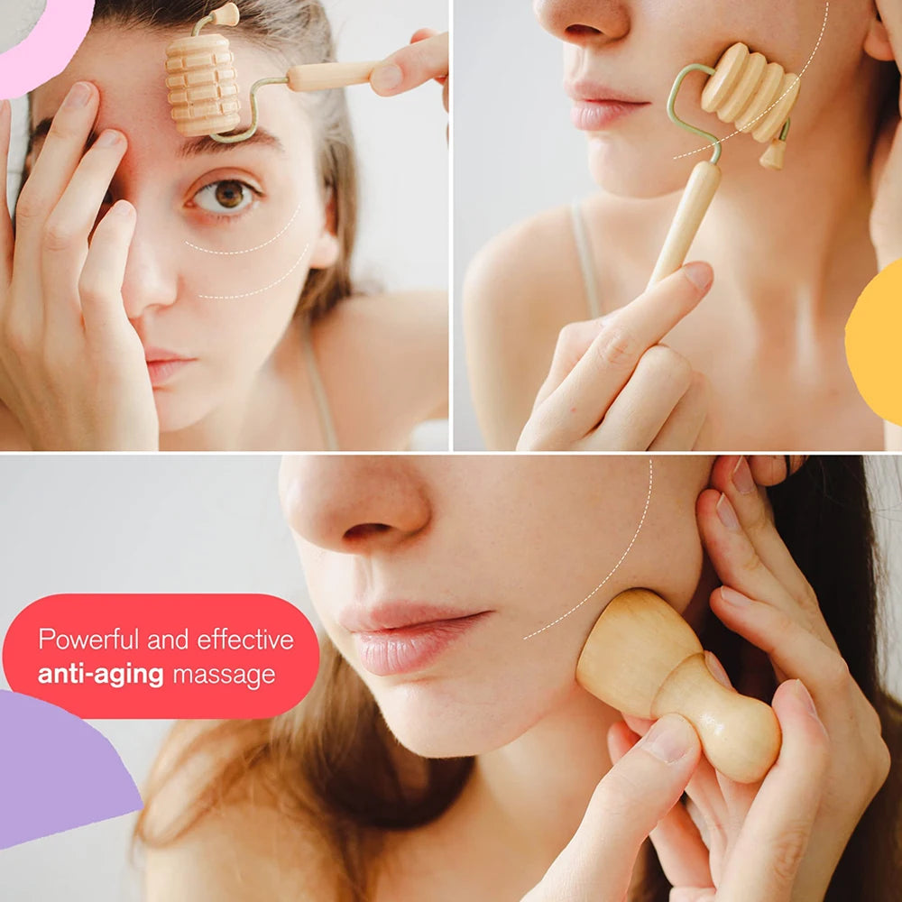 Wooden Face Lifting Massager Kit