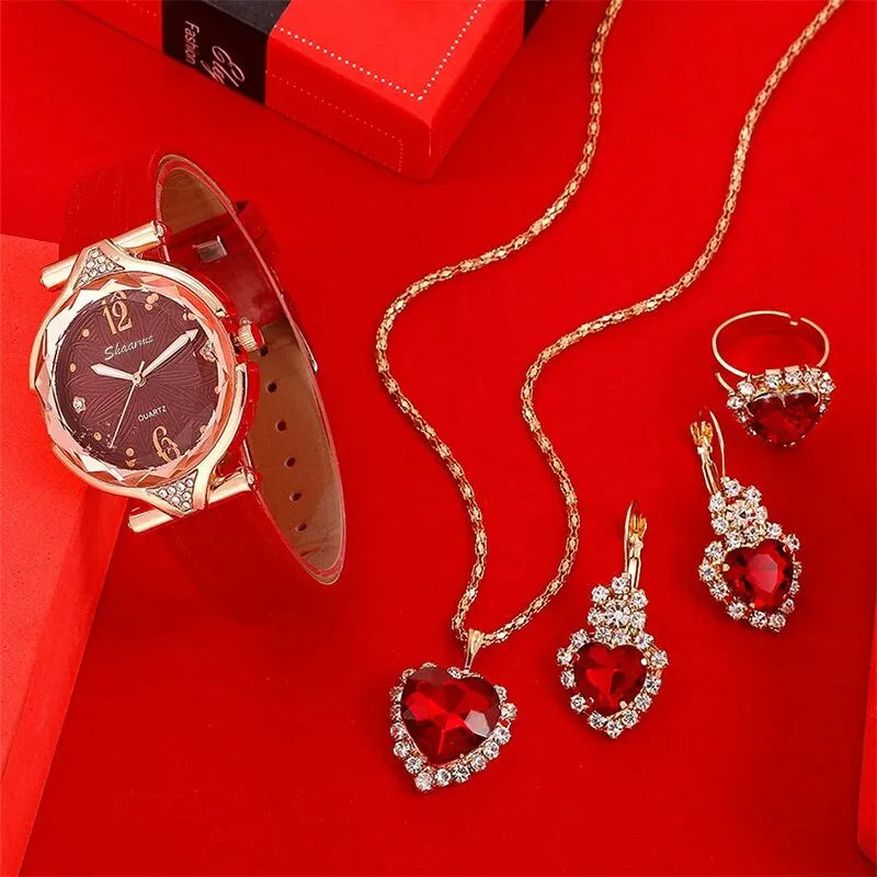Elegant Women's Leather Wristwatch Set