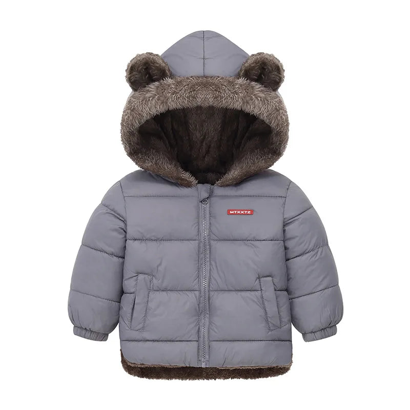 Warm Hooded Cotton Jacket for Baby Boys & Girls – Thick Fleece Winter Coat