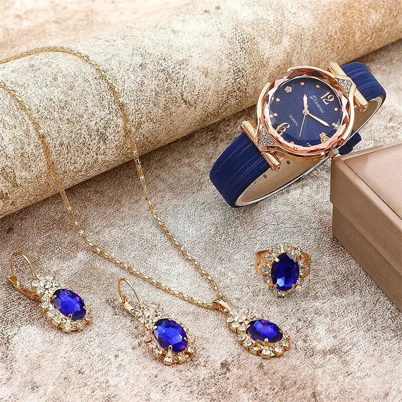 Elegant Women's Leather Wristwatch Set