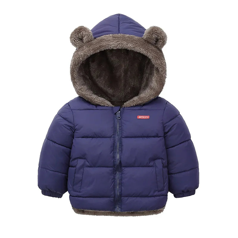 Warm Hooded Cotton Jacket for Baby Boys & Girls – Thick Fleece Winter Coat