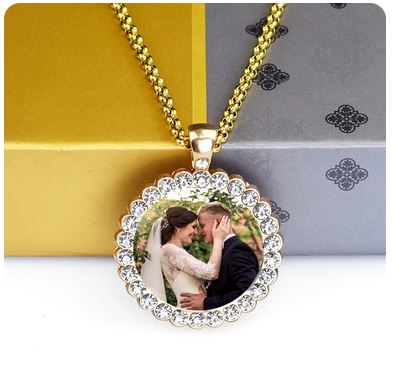 Custom Couple Photo Angel Wings Pendant Necklace - Personalized Rhinestone Necklace with Long Chain, Valentine's Day Gift