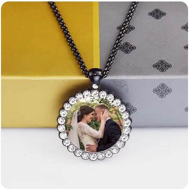 Custom Couple Photo Angel Wings Pendant Necklace - Personalized Rhinestone Necklace with Long Chain, Valentine's Day Gift