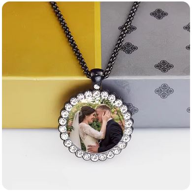 Custom Couple Photo Angel Wings Pendant Necklace - Personalized Rhinestone Necklace with Long Chain, Valentine's Day Gift