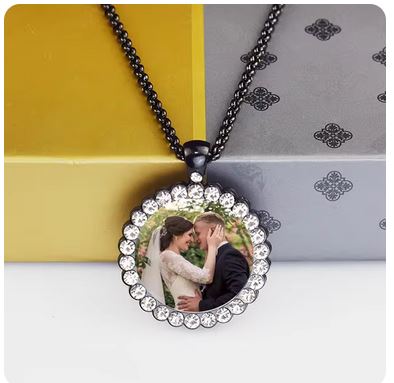 Custom Couple Photo Angel Wings Pendant Necklace - Personalized Rhinestone Necklace with Long Chain, Valentine's Day Gift