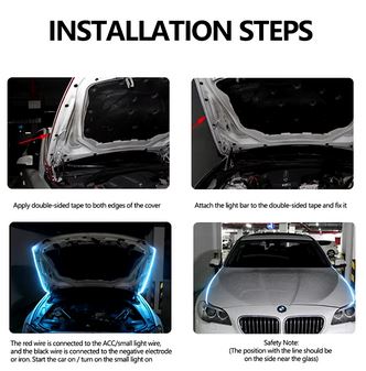 150cm LED Car Hood Decorative Daytime Running Light - 12V DRL Ambient Lamp with Scan Start