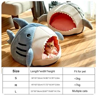 Warm Shark Pet Cave Bed - Cozy Cat & Puppy Nest Cushion