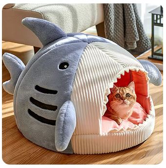 Warm Shark Pet Cave Bed - Cozy Cat & Puppy Nest Cushion