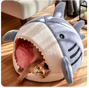 Warm Shark Pet Cave Bed - Cozy Cat & Puppy Nest Cushion