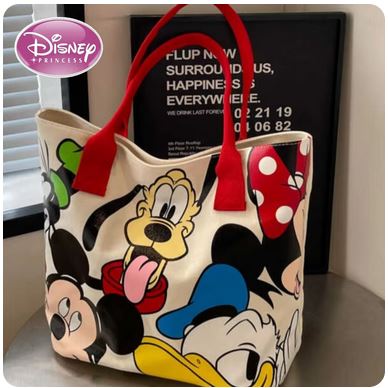 Disney Mickey Mouse Large Capacity Canvas Shoulder Bag - Women's Casual Tote & Versatile Student Handbag