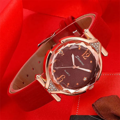 Elegant Women's Leather Wristwatch Set