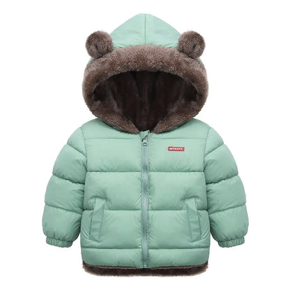 Warm Hooded Cotton Jacket for Baby Boys & Girls – Thick Fleece Winter Coat