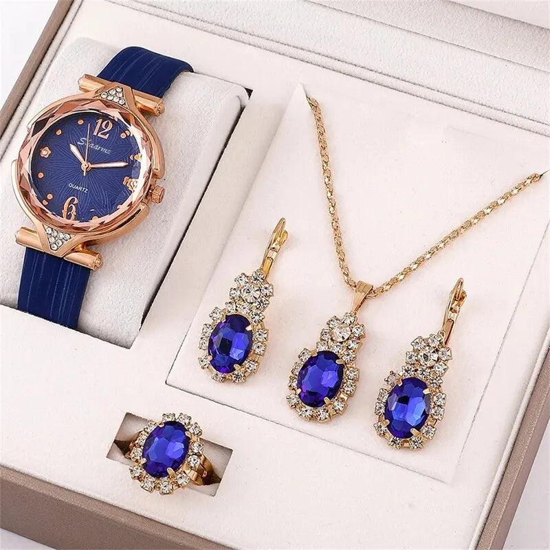 Elegant Women's Leather Wristwatch Set