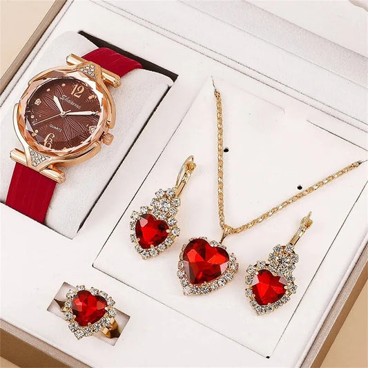 Elegant Women's Leather Wristwatch Set