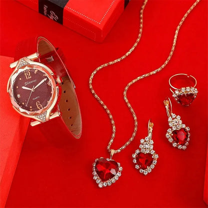 Elegant Women's Leather Wristwatch Set