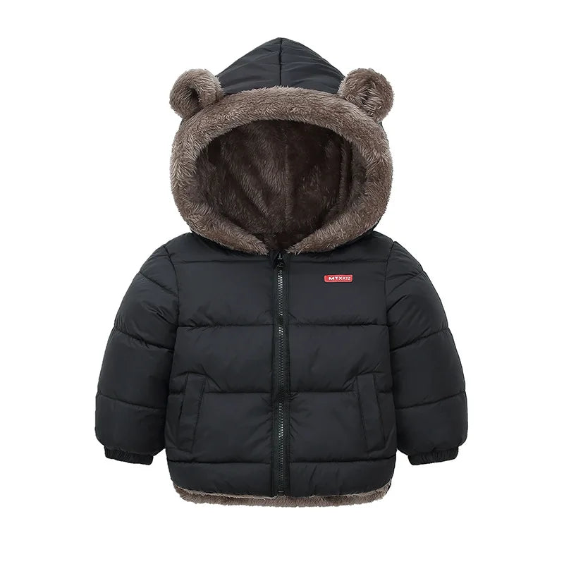 Warm Hooded Cotton Jacket for Baby Boys & Girls – Thick Fleece Winter Coat