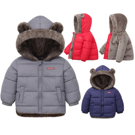 Warm Hooded Cotton Jacket for Baby Boys & Girls – Thick Fleece Winter Coat