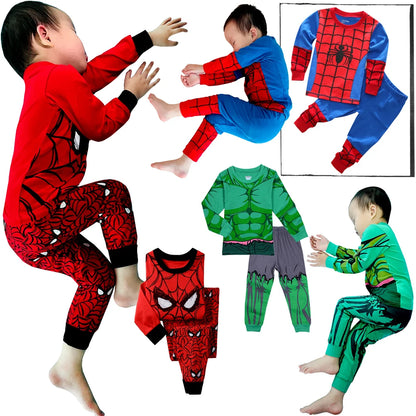 Kids' Cartoon Pyjamas Set | Spiderman & Hulk Collection | Boys & Girls Long Sleeve Sleepwear 2-7T