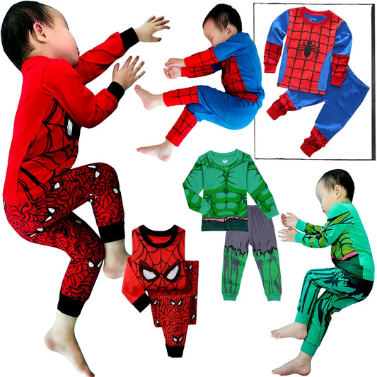 Kids' Cartoon Pyjamas Set | Spiderman & Hulk Collection | Boys & Girls Long Sleeve Sleepwear 2-7T