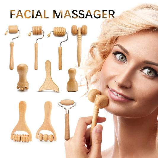 Wooden Face Lifting Massager Kit